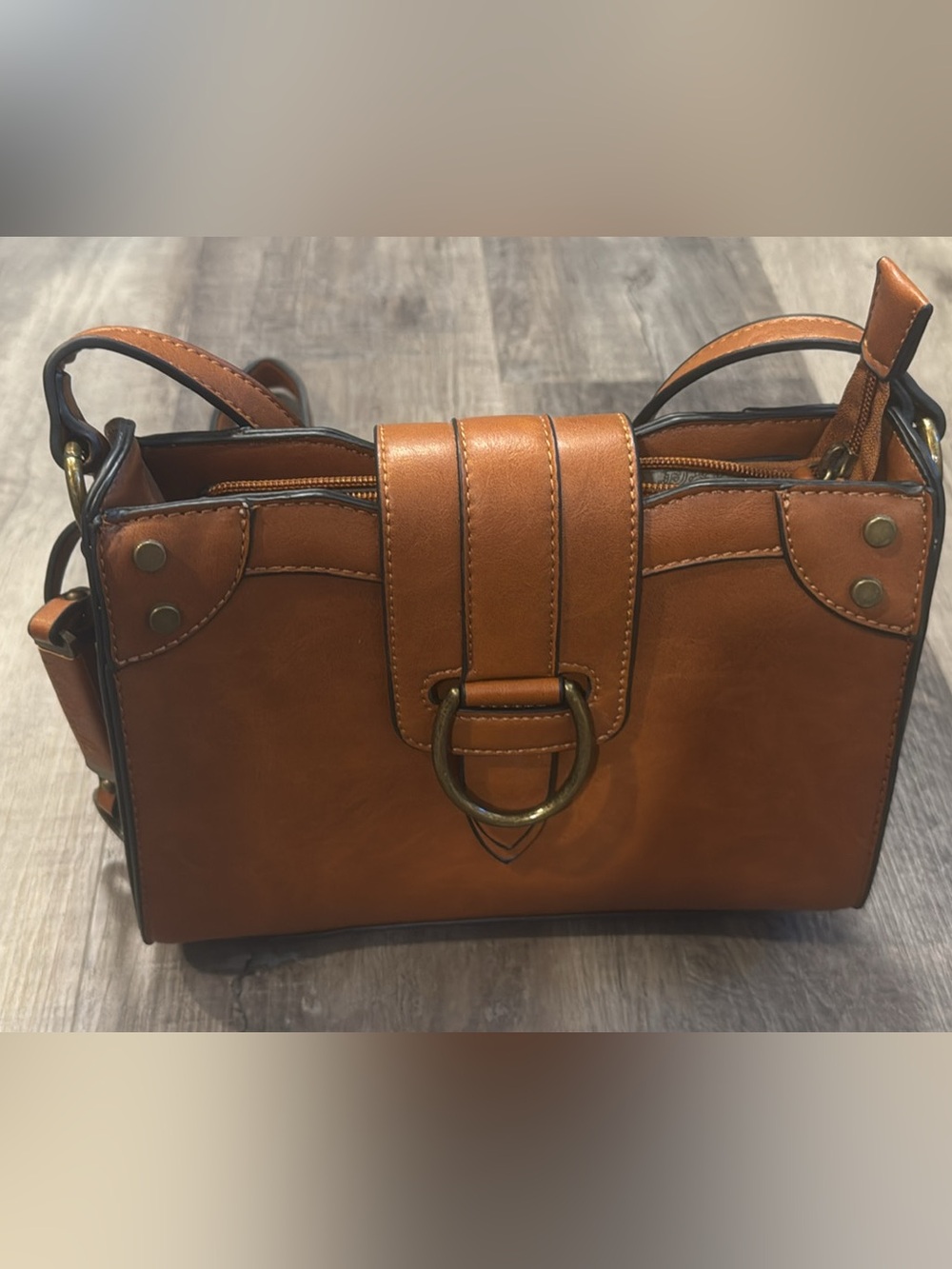 Simply Noelle Tan Satchel Crossbody with Ring Accent